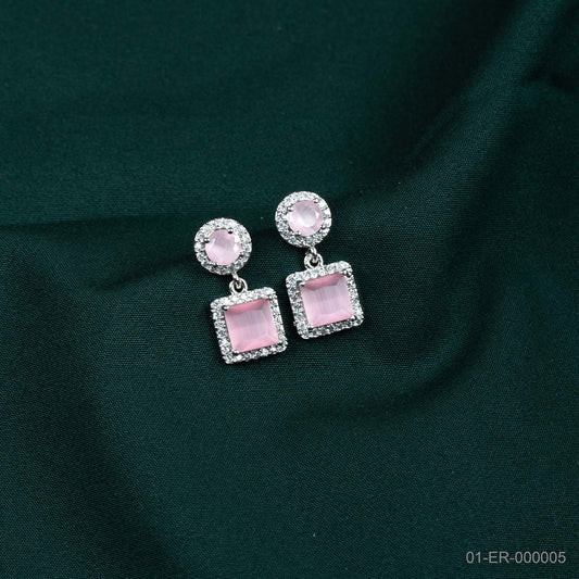 Zara Silver-Plated Pink Stone Geometric Drop Earrings
