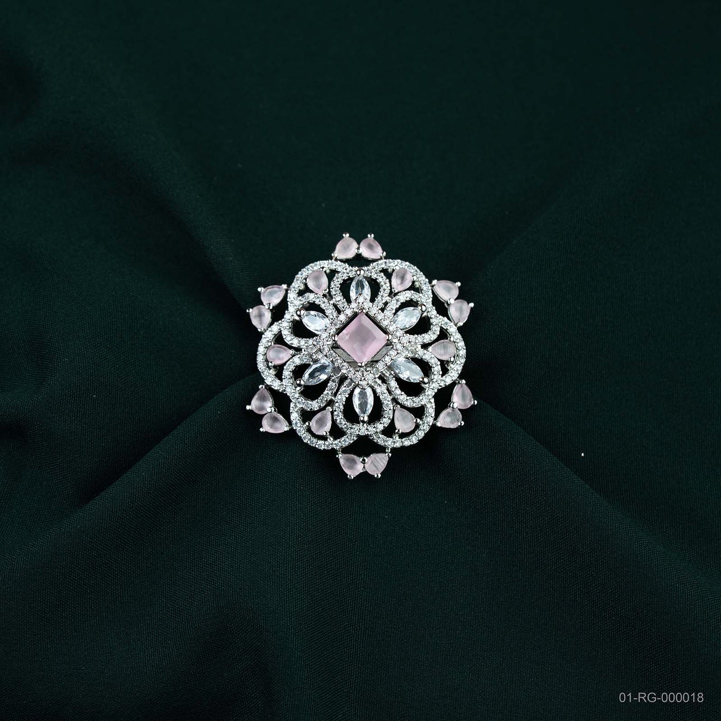 Zara Soft Pink AD Filigree Floral Ring