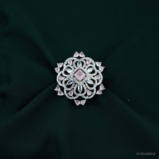 Zara Soft Pink AD Filigree Floral Ring
