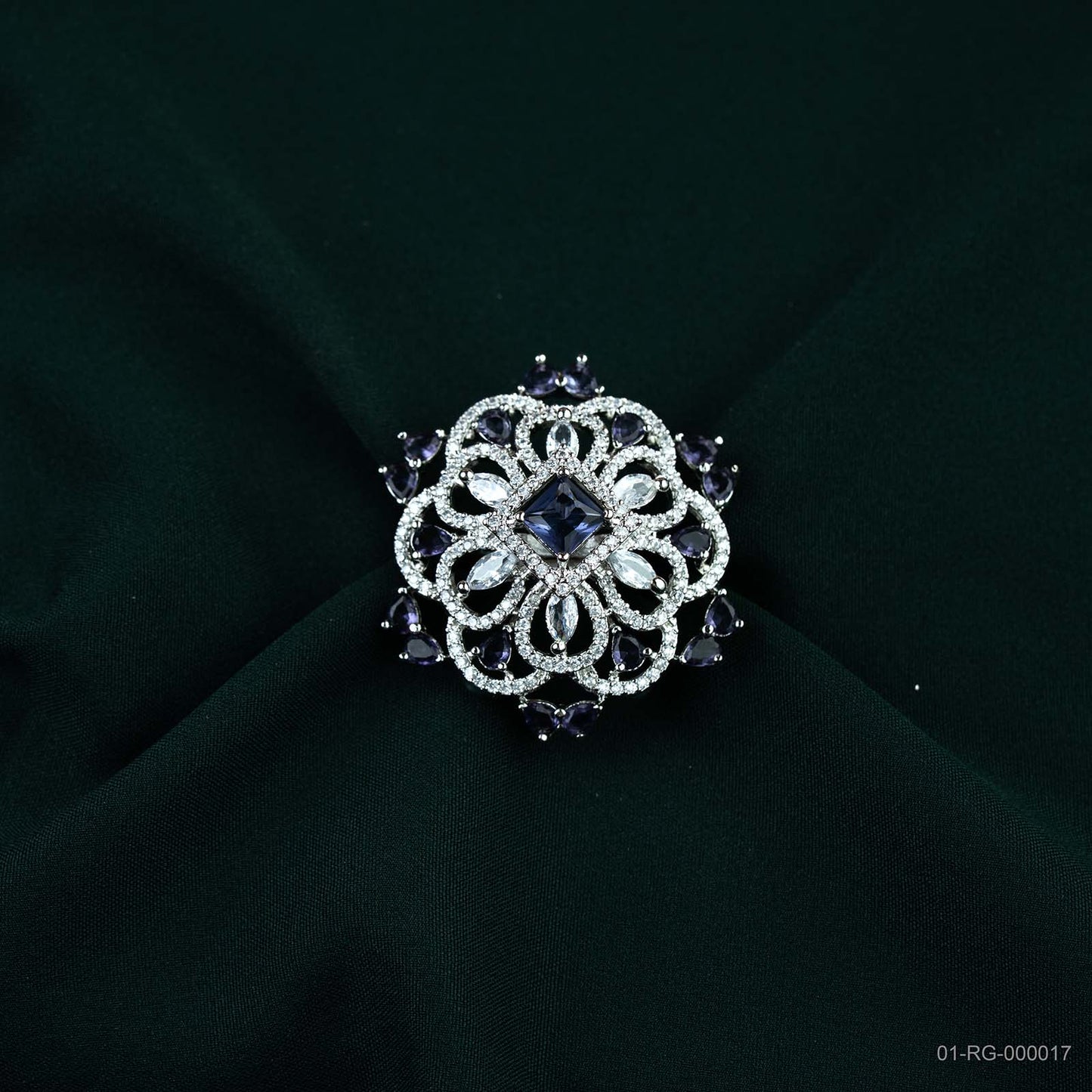 Zara Deep Purple AD Filigree Floral Ring