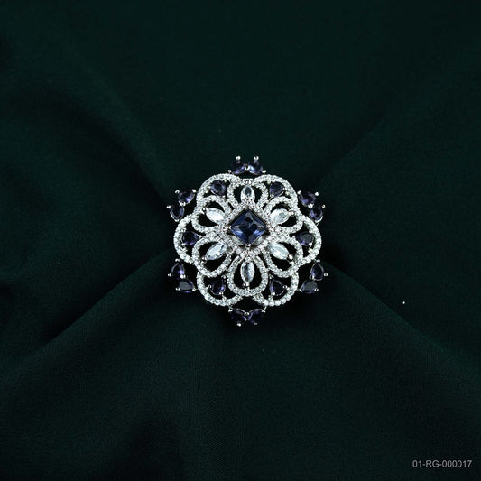 Zara Deep Purple AD Filigree Floral Ring