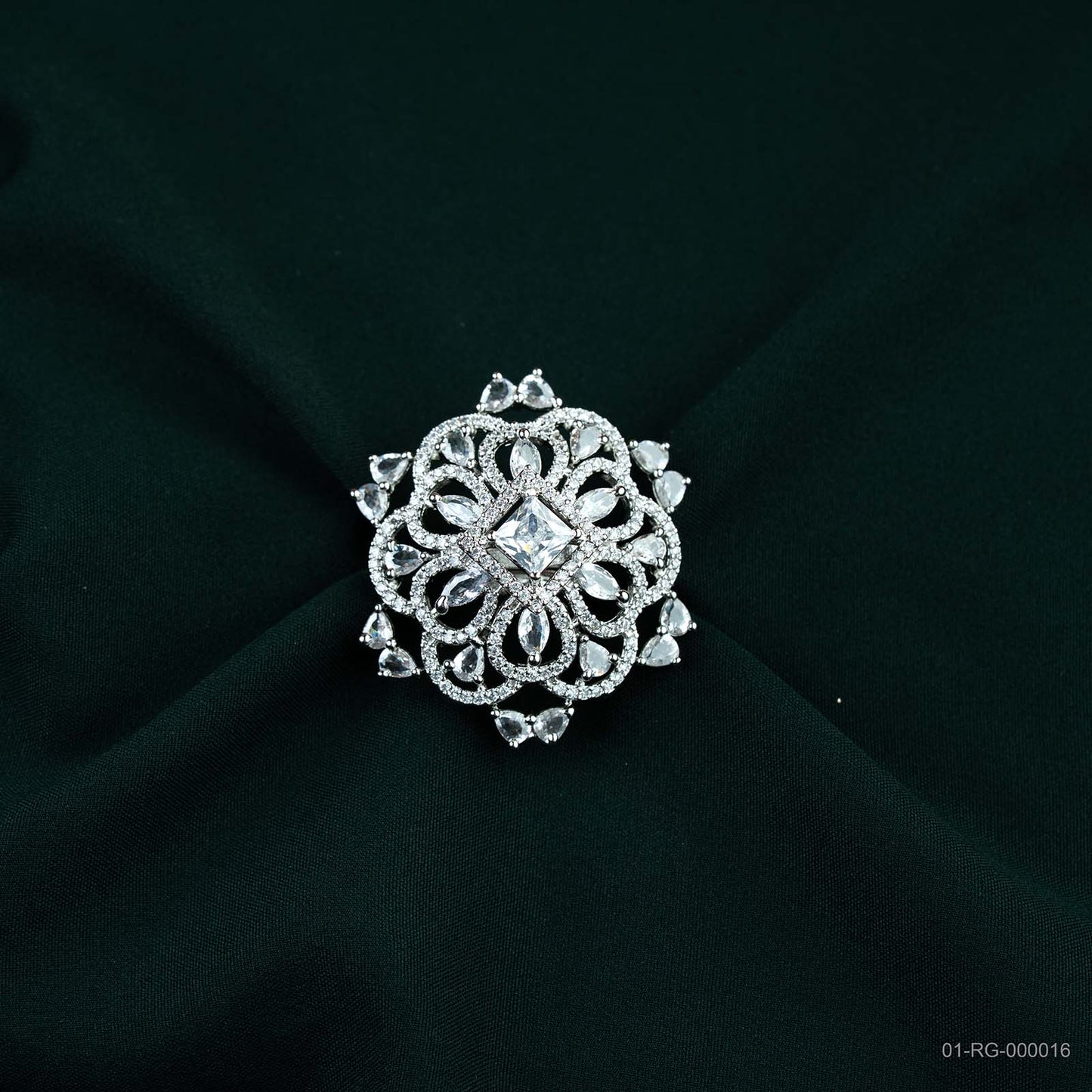 Zara Silver Plated AD Filigree Floral Ring