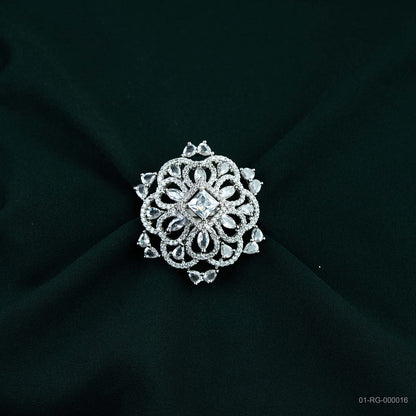 Zara Silver Plated AD Filigree Floral Ring