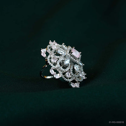 Zara Soft Pink AD Filigree Floral Ring