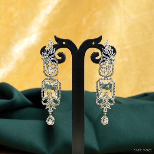 Zara Silver-Plated AD White Emerald-Cut Drop Earrings