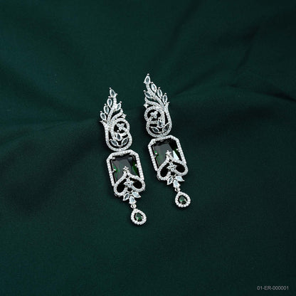 Zara Silver Plated AD Emerald Green Drop Earrings