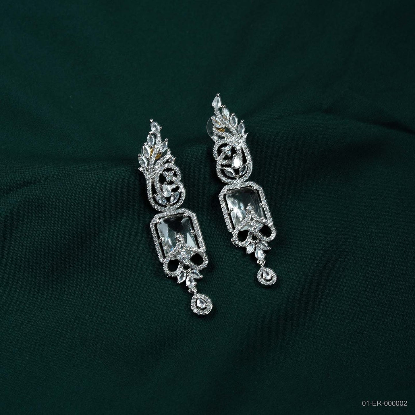 Zara Silver-Plated AD White Emerald-Cut Drop Earrings