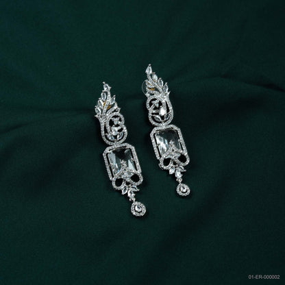 Zara Silver-Plated AD White Emerald-Cut Drop Earrings