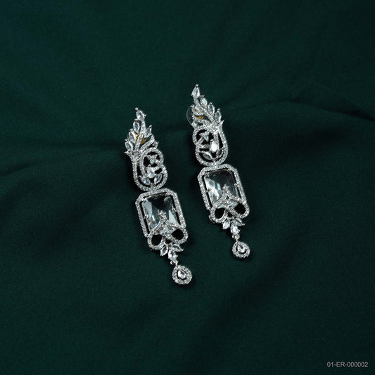 Zara Silver-Plated AD White Emerald-Cut Drop Earrings